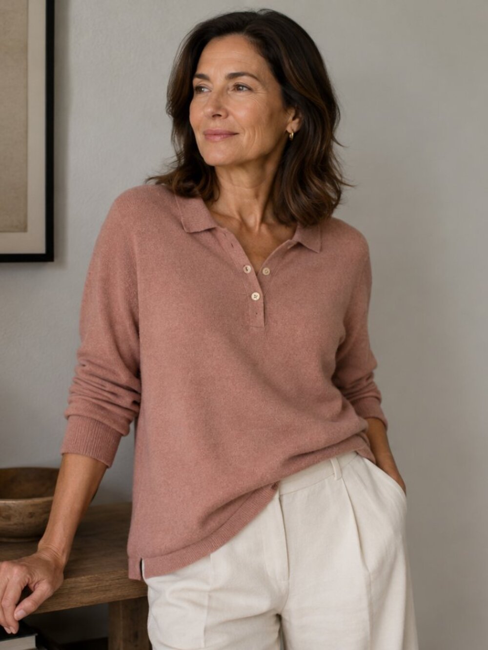 Poetry Sweater Womens 12 Extra Large 100% Cashmere Collar Button slits V Neck.